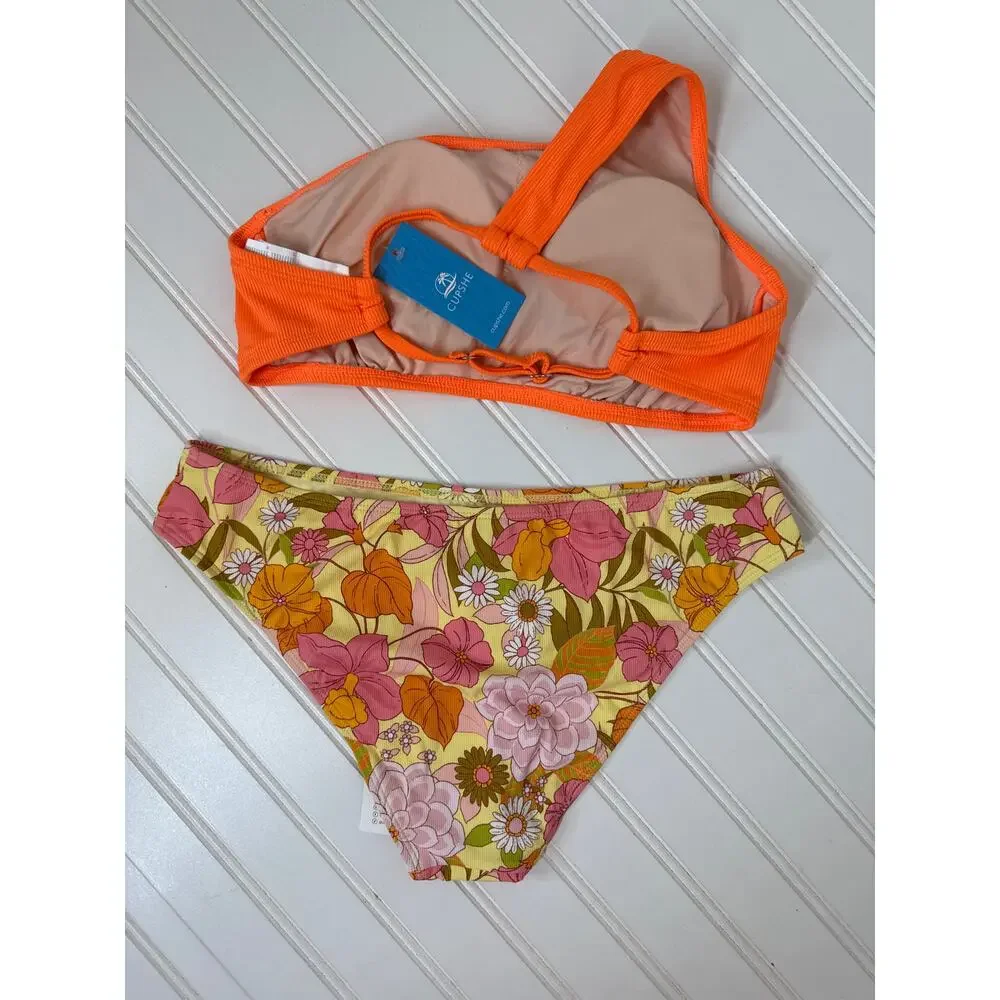 Cupshe Two Piece Swimsuits One Shoulder Top & Bikini Bottoms Bundle Swim Small